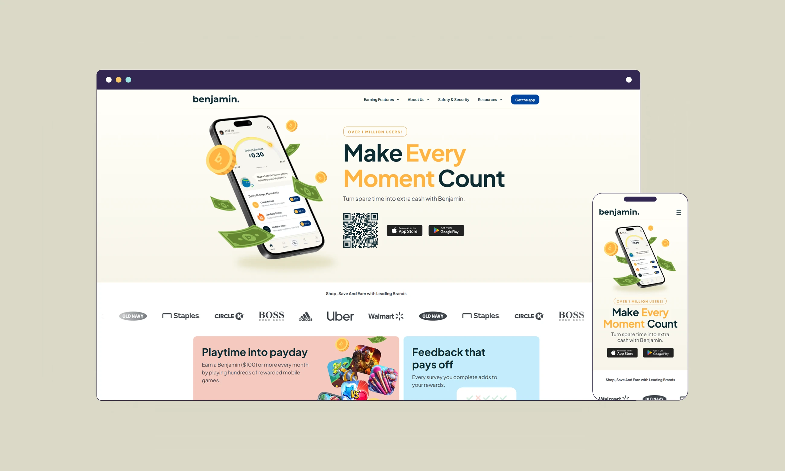 Redesigned Benjamin Framer website on desktop and mobile