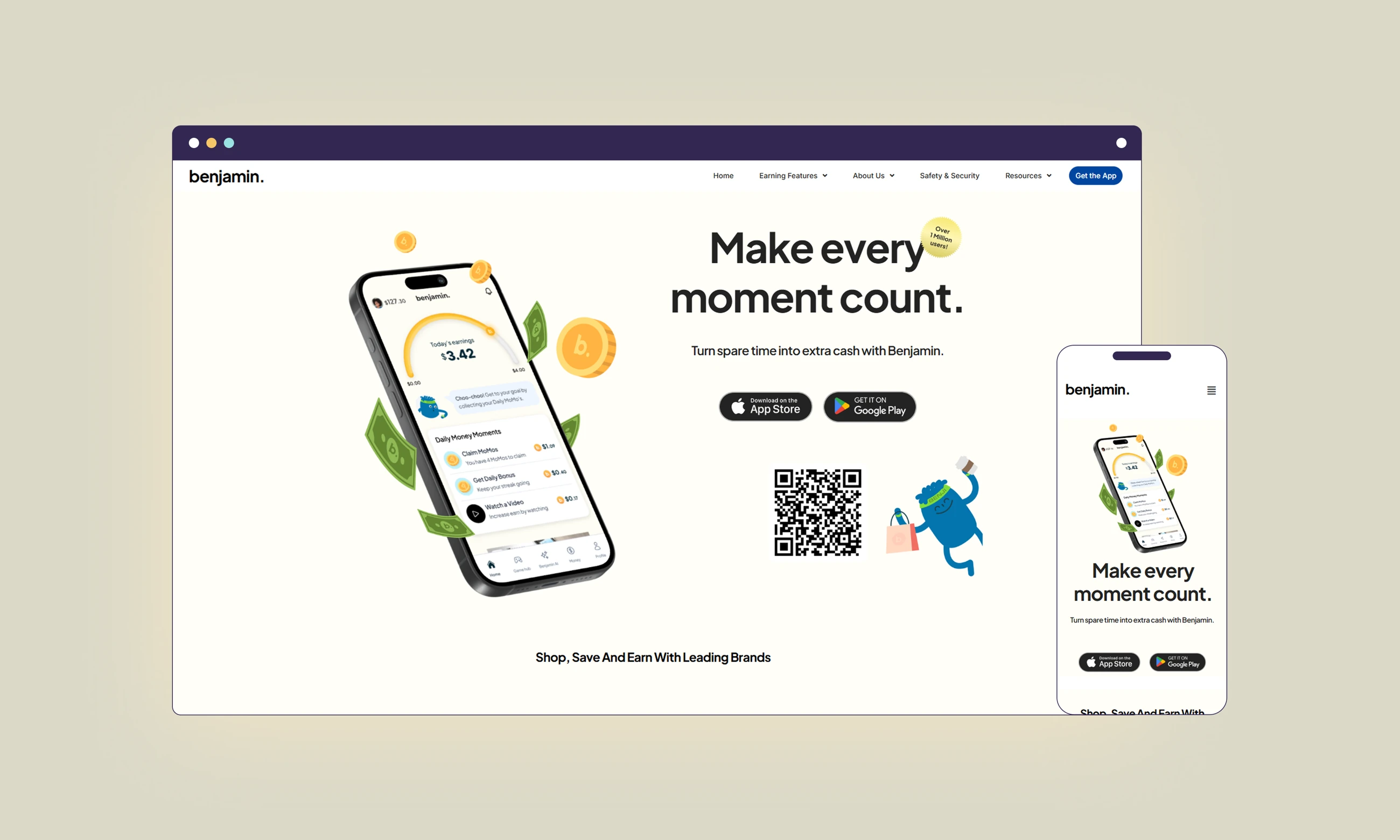 Previous Benjamin WordPress website shown on desktop and mobile