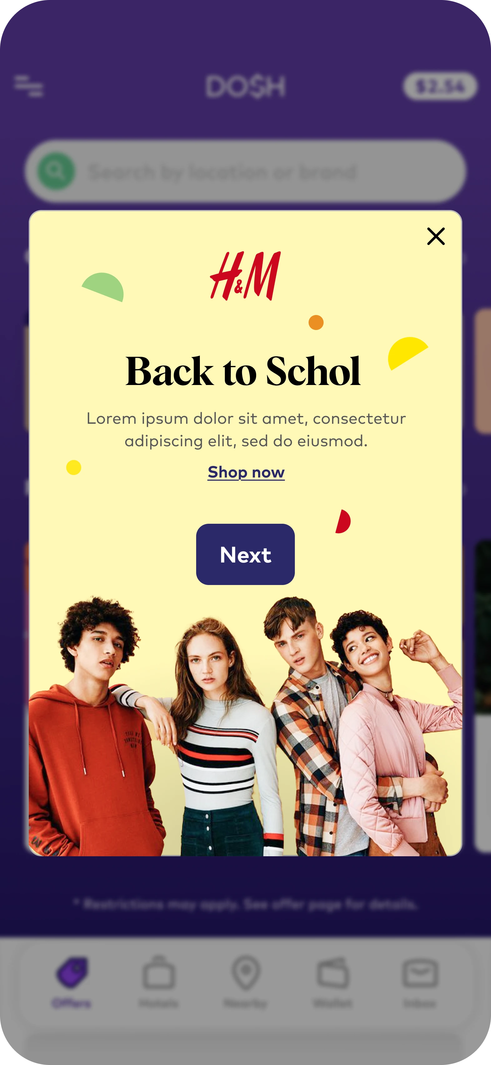 H&M Back to School campaign overlay in the Dosh app