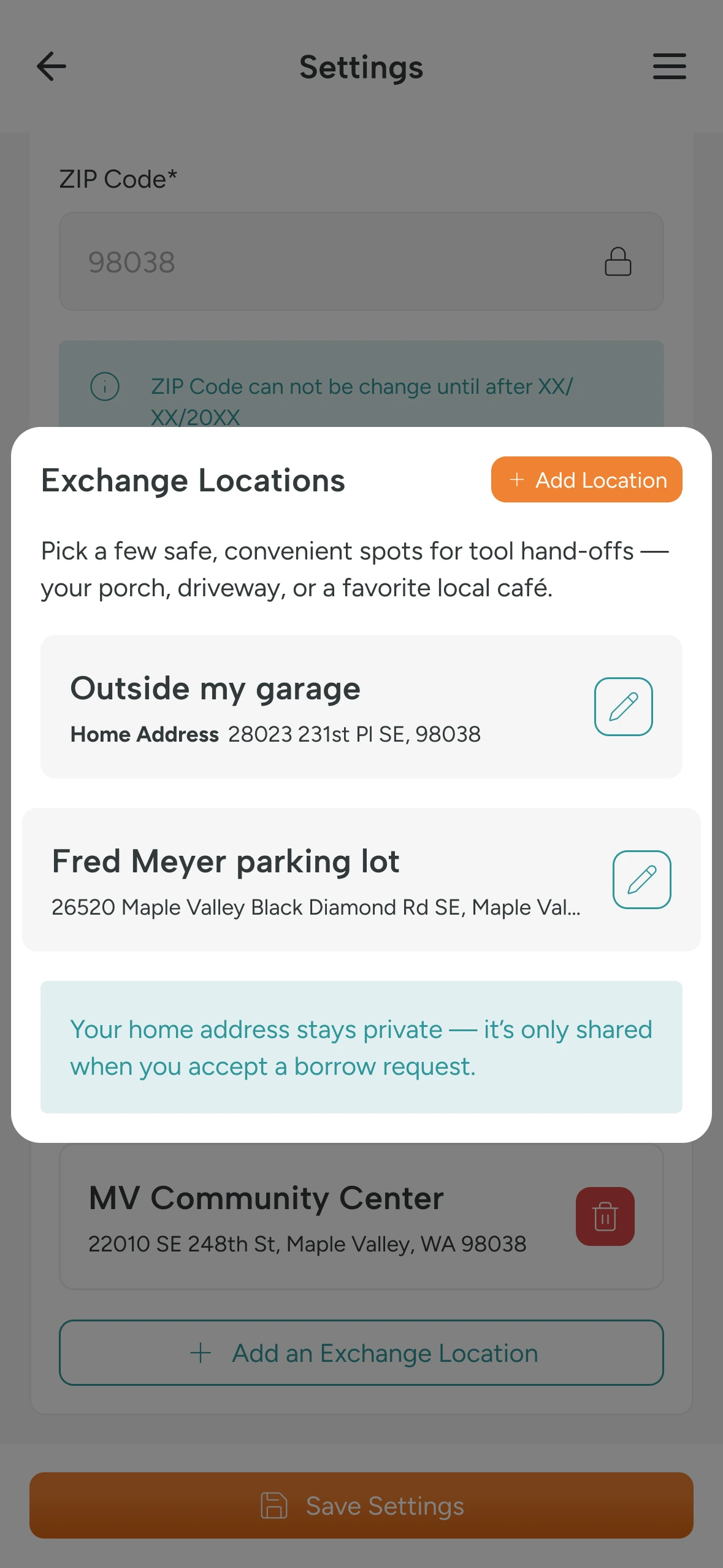 Exchange location settings with saved hand-off spots and home-address privacy guidance