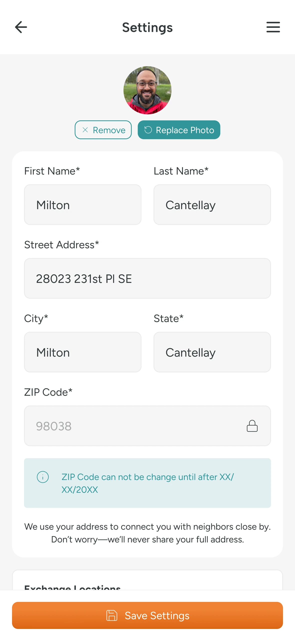 Profile settings with personal information and account preferences
